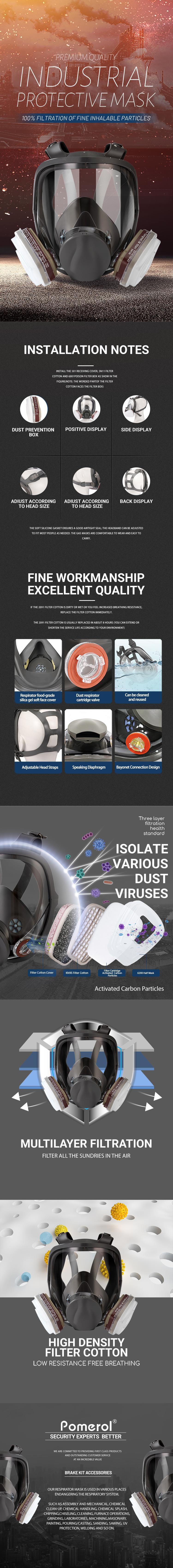 Spring Respirators Pomerol Reusable Full Face Mask with Filter Cartridge - 17 /15 in 1 Multi-Function Dual Filter Cartridge Anti-Virus, Anti-Dust Pro Safety Protection Gas Mask for Painting, Carpentry, Construction,Grinding, Garage Security Protection