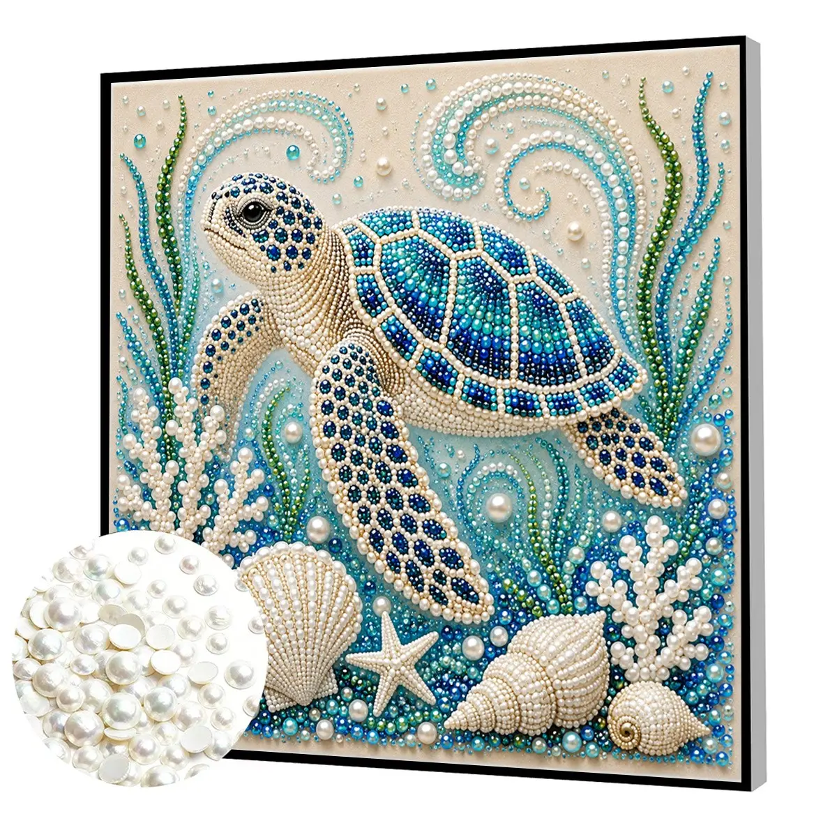 Ocean Theme Diamond Painting Pearl Art DIY, 5D Mosaic Full Drill, Stress Relief Handmade Gift, Wall Decor, Holiday Best Gift