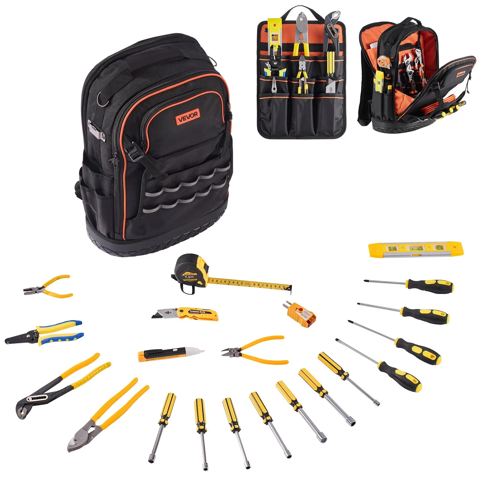 【DealsForYouDays】VEVOR Tool Backpack with Tools, 65 Pockets, Heavy-duty Tools Storage Organizer Bags with Laptop Compartment Molded Base, Electrician Jobsite Backpack for Electrician, Repairman, and HVAC Techs