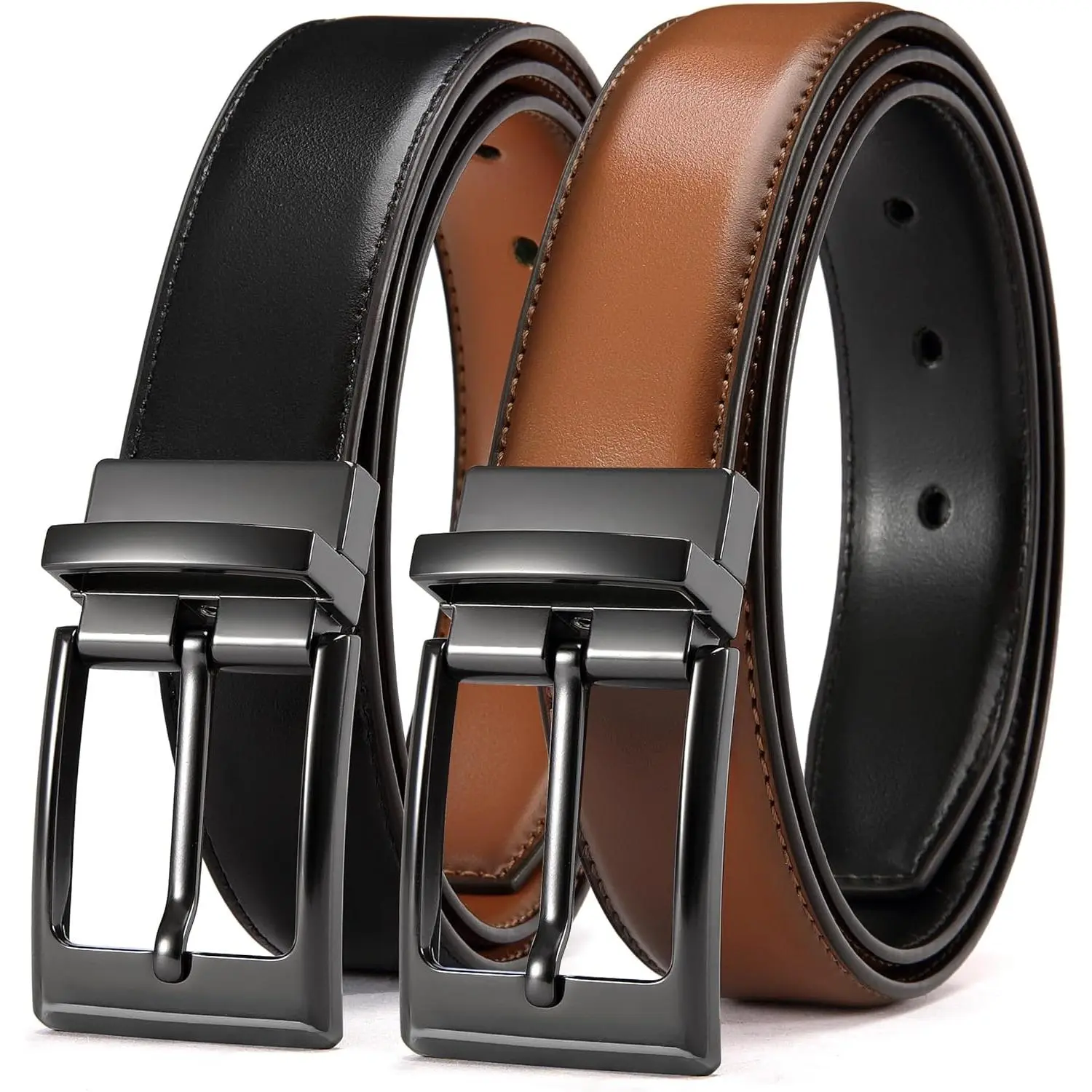 Single Pack Men's Reversible Leather Dress Belt with 1.25 Inch Band, Customizable Trim-to-Fit Design, Elegant Versatile Belt for Daily Formal Wear.Recommend some men's belt styling suggestions.Which brands of men's belts are better?How should the length o
