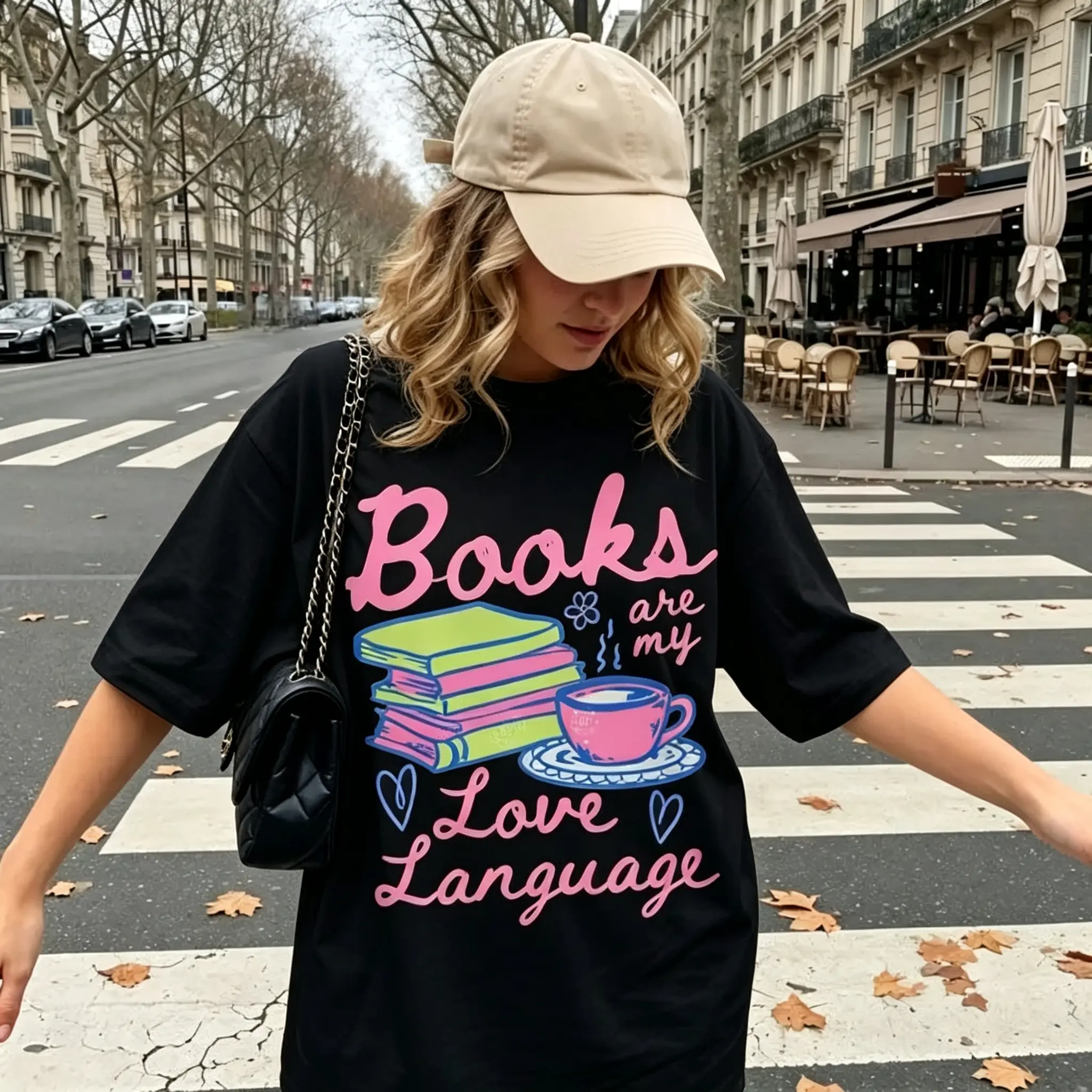 Books Are My Love Language Coffee Books Oversized Tshirt Women Bookish Romance Reader Graphic Printed Tee Valentines Day Book Lover Gift Casual Short Sleeve Top