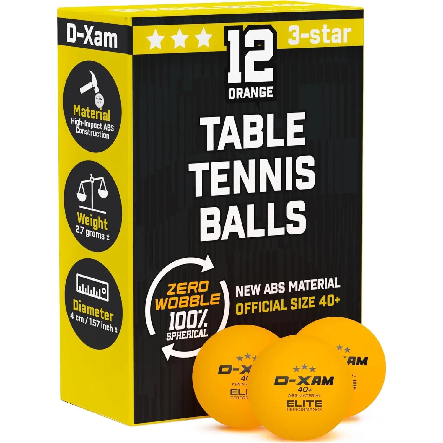 Ping Pong Balls 3 Star, Orange/White Table Tennis Balls, Professional Premium ABS 50, 20 Pack for Indoor & OutdoorGift