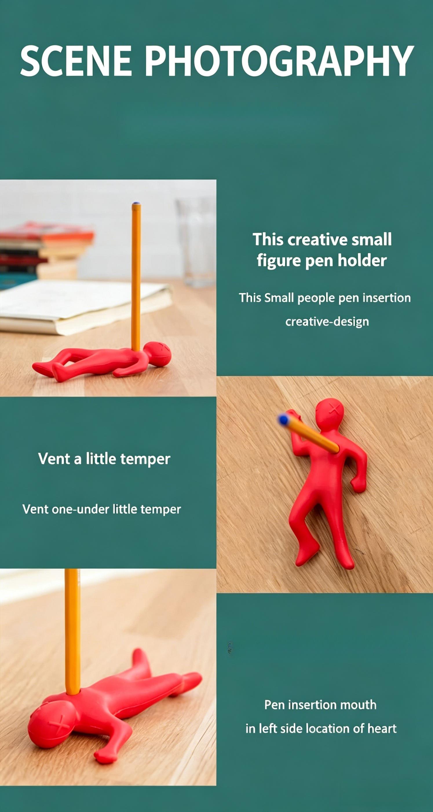 Creative Stress Relief Pen Holder, Red Figurine Desk Organizer for Home & Office
