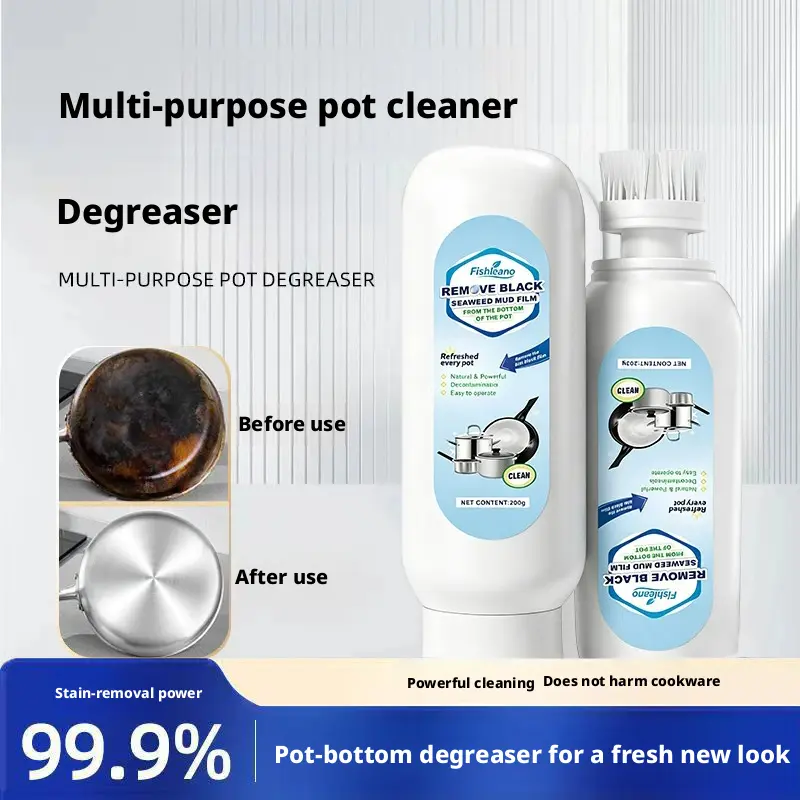 2-pack pot bottom stain remover and descaler, seaweed mud cleaner for removing black grime, burnt marks, stubborn grease, and household kitchenware cleaner, suitable for iron pots, glass pots, enamel pots, stainless steel pots, ceramic pots, etc