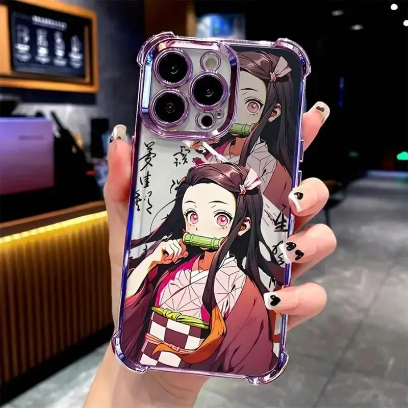 Demon Slay3r Nezuko Kamado Phone Case|Purple Electroplated Shockproof Frame, Cute Anime Girl Design For iPhone 17 Pro Max 16 15 14 13 12 11 for Samsung S21 S22 S23 S24 S25 S26 Phone Case|Tough Phone Case|Best Gift