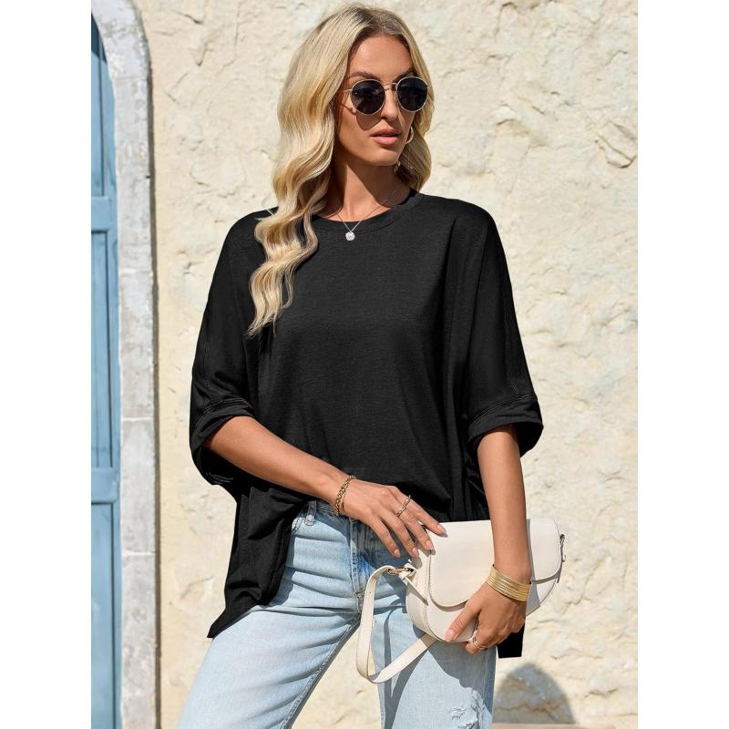 Womens Oversized Tshirts Batwing Short Sleeve Asymmetric Hem Tops Summer Casual Loose Fit Tunic Tee Shirts