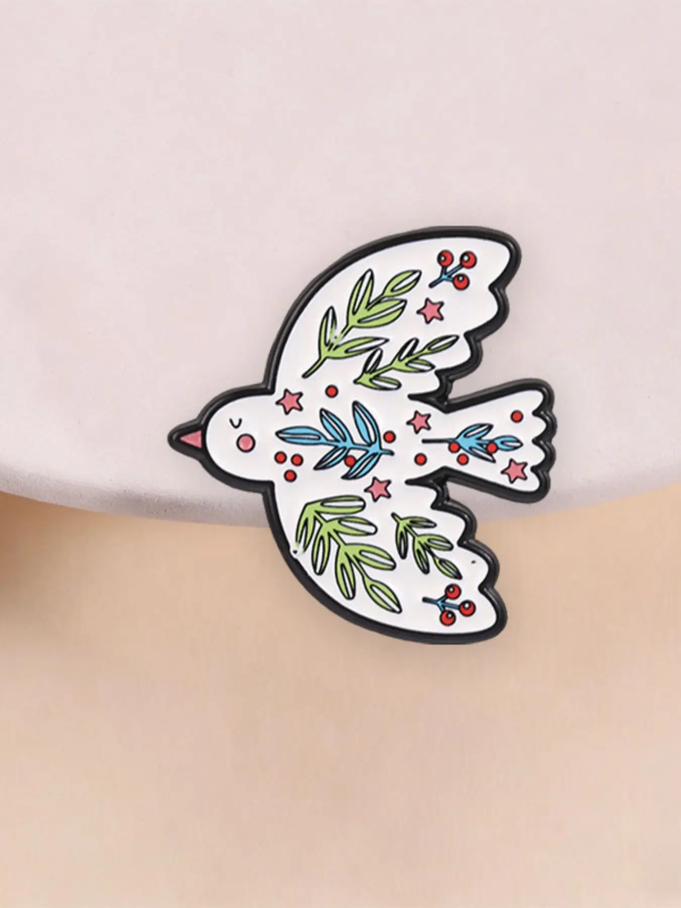 Folk Floral Peace Dove Enamel Pin, Botanical Leaf Berry Star, Vintage Cottagecore Lapel Badge, Unique Fashion Accessory