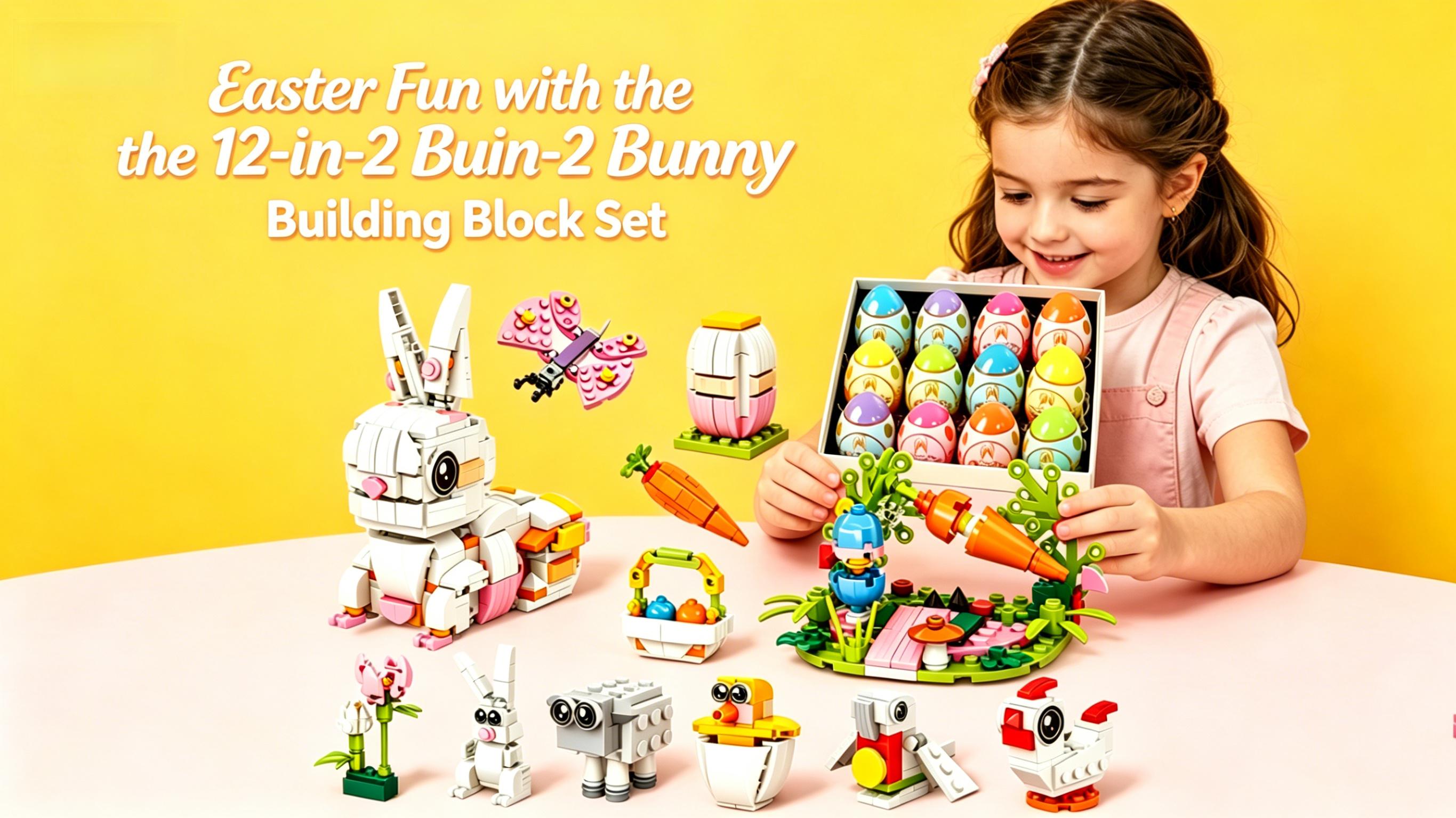 Prefilled Easter Eggs with 12 Packs Bunny Building Blocks Sets – 12 in 2 Easter Basket Stuffers Building Toys, Includes Rabbit, Butterfly, Carrot, Flower, Party Favors Gifts for Kids Boys Girls 6+