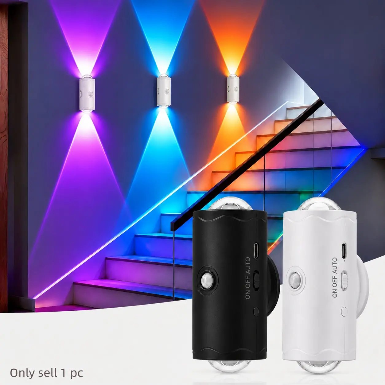 Smart RGB LED Wall Light, Rechargeable Motion Sensor Night Light with Remote Control, Dimmable Multicolor Magnetic Stick-On Sconce for Bedroom, Stairs, Hallway, Living Room & Home Decor