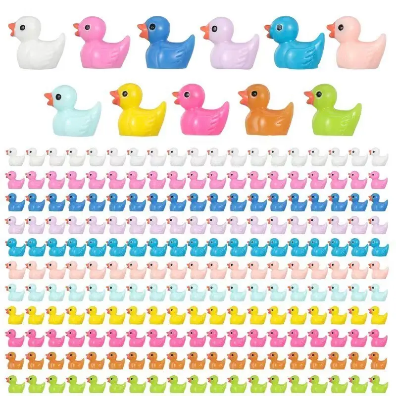 200 Pieces 10 Colors Mini Duck Decorations, Resin Plastic Mini Ducks for Toy House, Micro Fairy Garden Landscape Decoration