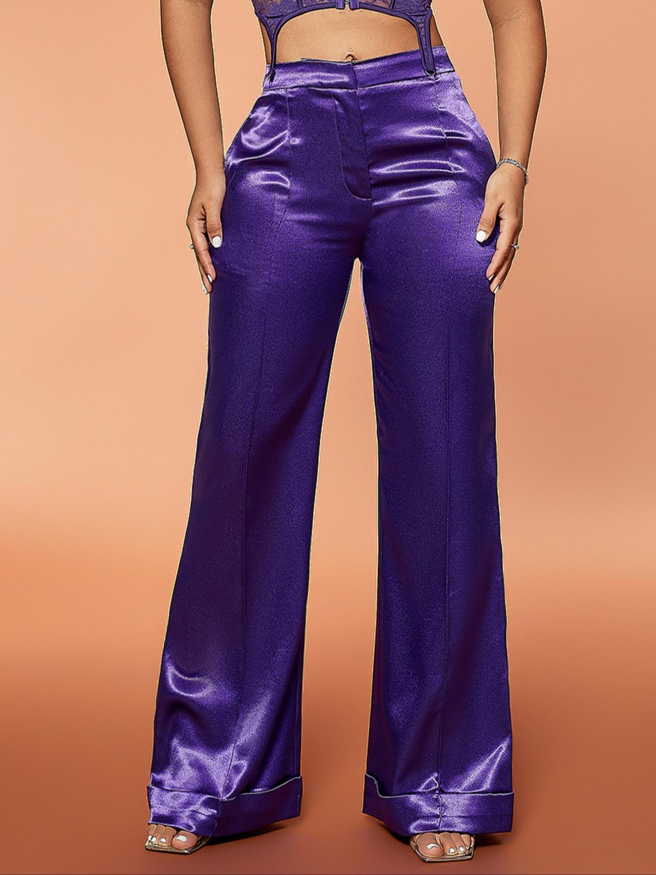 Women's Plain High Waist Flare Leg Basic Pants, Flared High Waist Casual Pocket Design Satin Bell Bottoms Trousers for Daily Wear, Ladies Comfort Bottoms for All Seasons, Lady Minimalist Womenswear