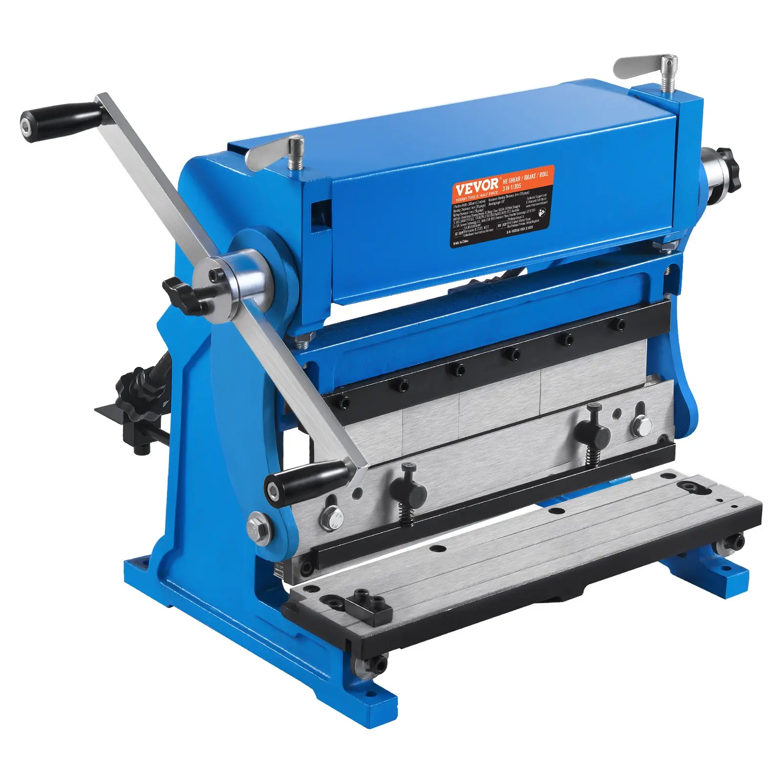 VEVOR Sheet Metal Brake, 12 in 3-in-1 Combination Shear Brake Roll Machine, 20 Gauge Capacity Shear Press Brake with 90 Degree Max Bending Angle, Shears and Slip Roll Machine for Shear Bending Rolling