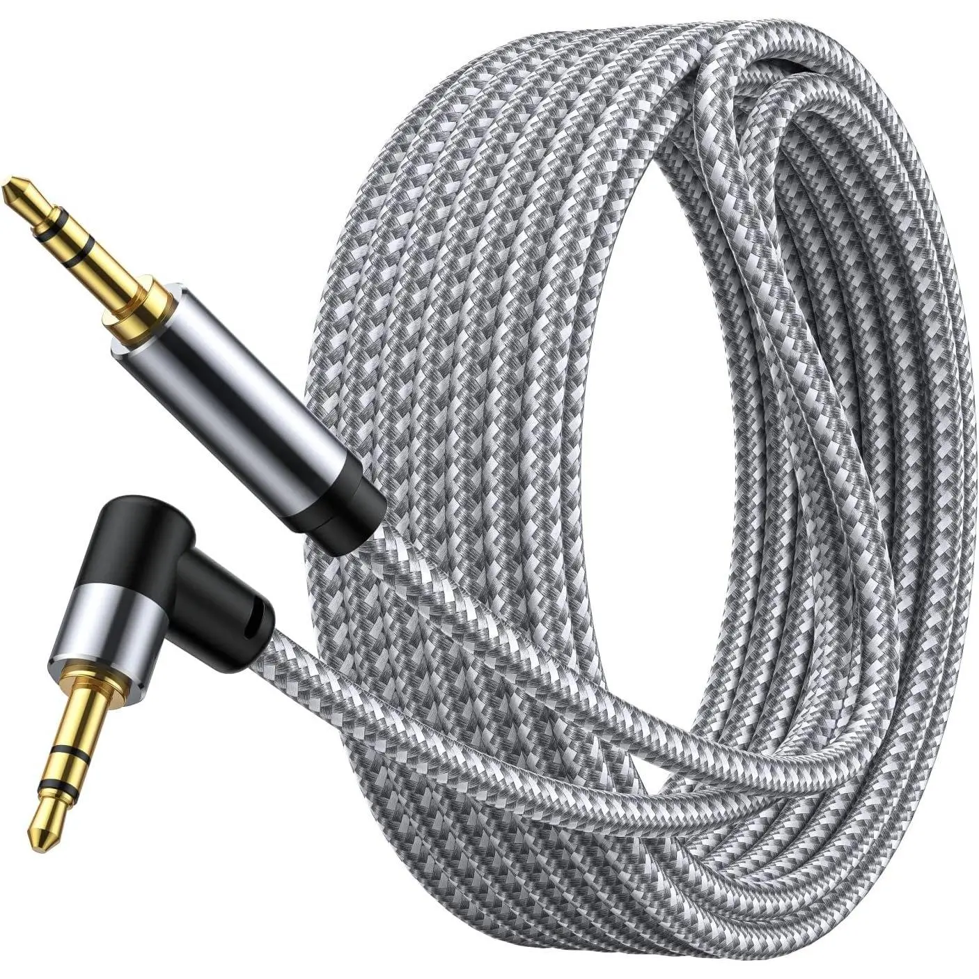 90- Right Angle Aux Cord 4ft, 3.5mm Audio  Nylon Braided, Hi-Fi Stereo Sound for  Stereo, Headphones, Speakers, Desktop Gaming - No Bulk, No