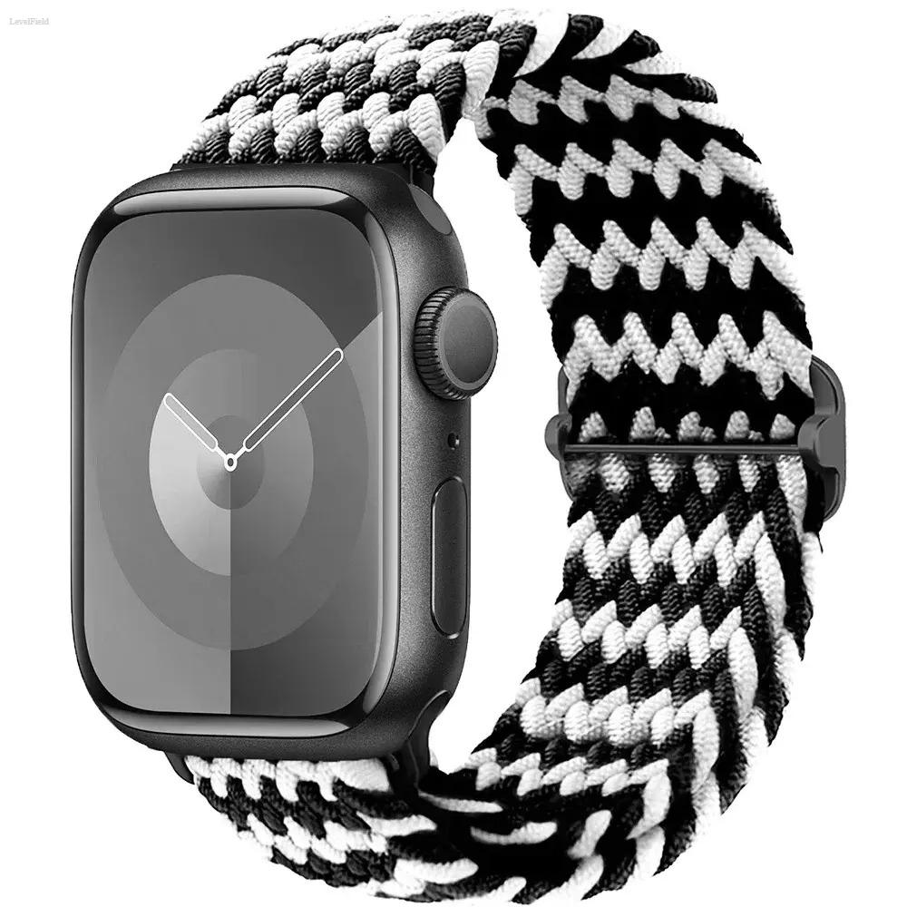 Braided Nylon Apple Watch Band for Women & Men Adjustable Stretchy Solo Loop Strap Soft Breathable Replacement for 38-49mm Ultra SE Series 3-9 Comfortable Fit Workout Daily Wear