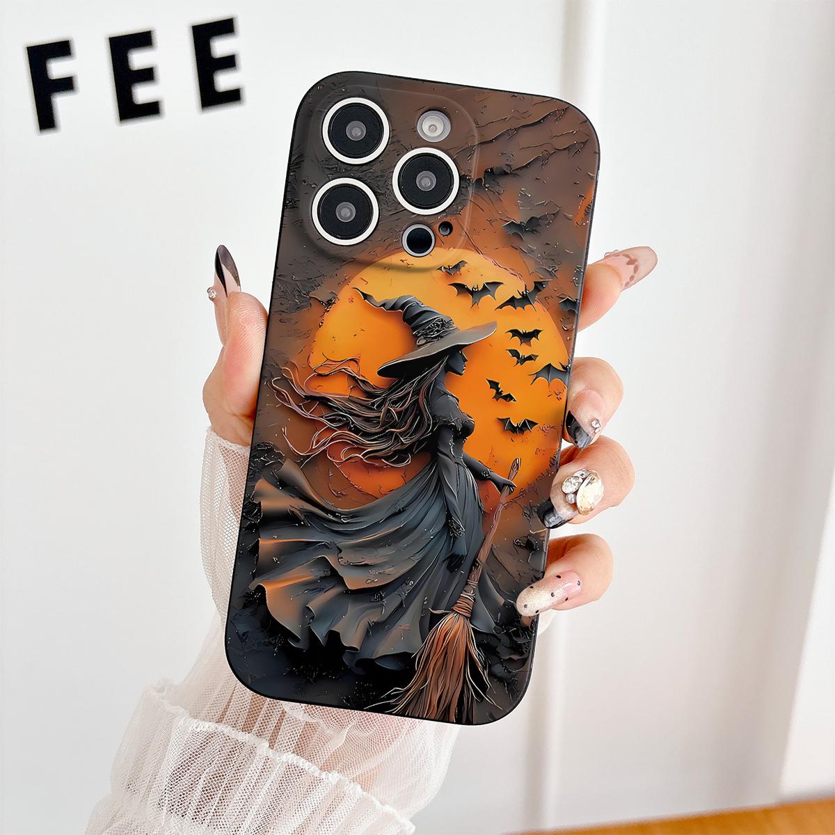 Halloween Witch Ghost Bat Pattern Mobile Phone Case , Soft Silicone , Fully Protected and Shockproof For iPhone 17 16 15 Pro Max 14 13 12 11 Plus 17e Cover