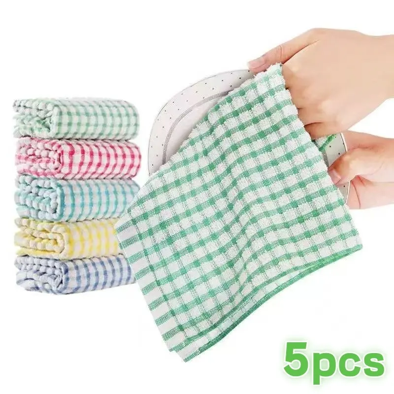 5-Pack Large Grid Cleaning Cloths, Absorbent Durable Polyester Kitchen Towels, Quick-Dry Reusable, Multi-Use for Kitchen, Outdoor, Car, Bathroom, Multipurpose Cleaning Cloths, Kitchen Drying Cloths