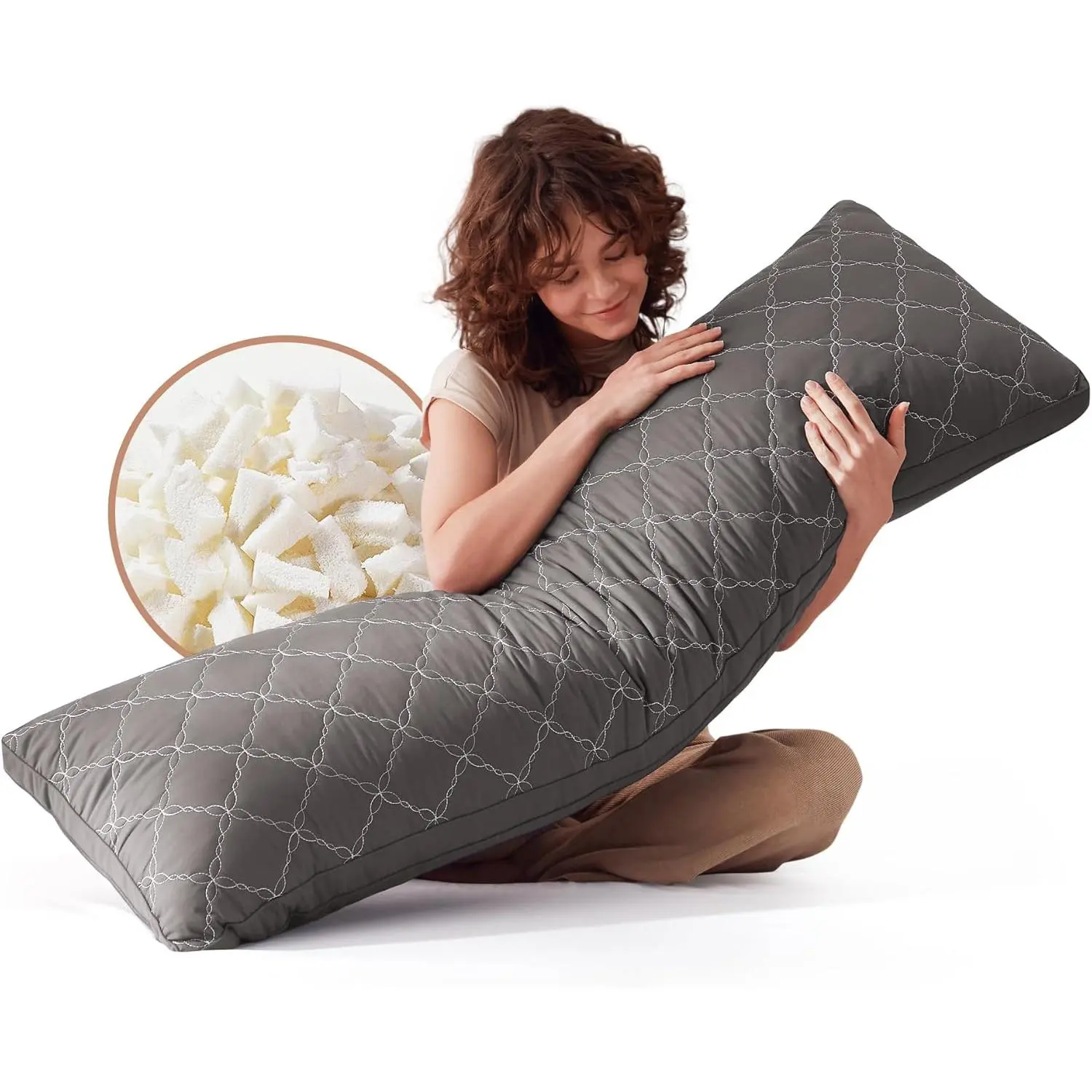 20x54 Inch Dark Gray Memory Foam Body Pillow for Adults, Ultra-Soft Full Body Pillow with Diamond Quilted Cover, Side Sleeper Support, Machine Washable