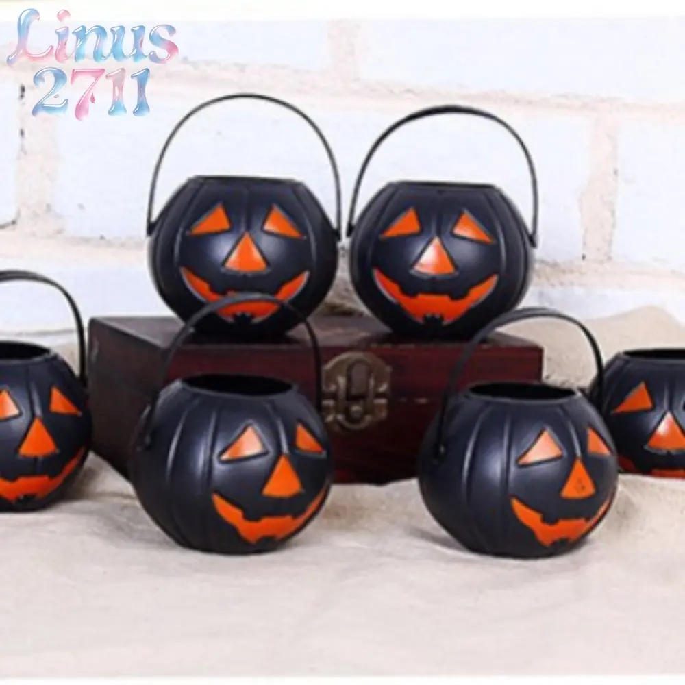 6pcs Mini Halloween Plastic Pumpkin Ghost Skull Candy Buckets Jack O Lantern Treat Pail Kids Trick Or Treat Halloween Party Table Decor Mini Pumpkin Light Ornament Supplies
