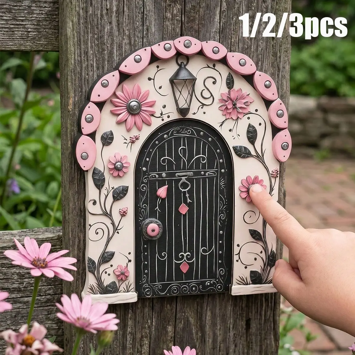 Wooden Fairy Door Decor Set, Fantasy Garden Desktop Ornament, Indoor Outdoor Mini Landscape Art, Natural Wood Mini Garden Decoration
