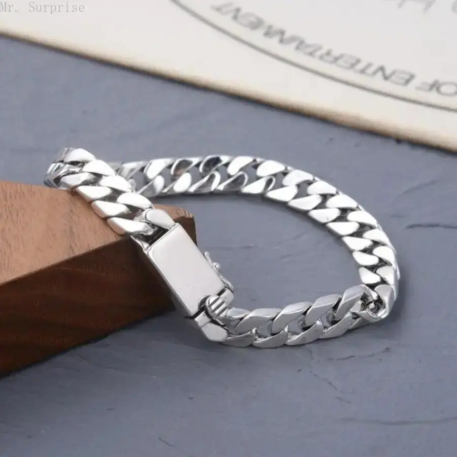 Silver-Plated Cuban Link Chain with Polished Classic Link, Unisex Durable Anti-Tarnish Fashion Jewelry for Gifting, Chunky Cuban Chain Bracelets & Bangles