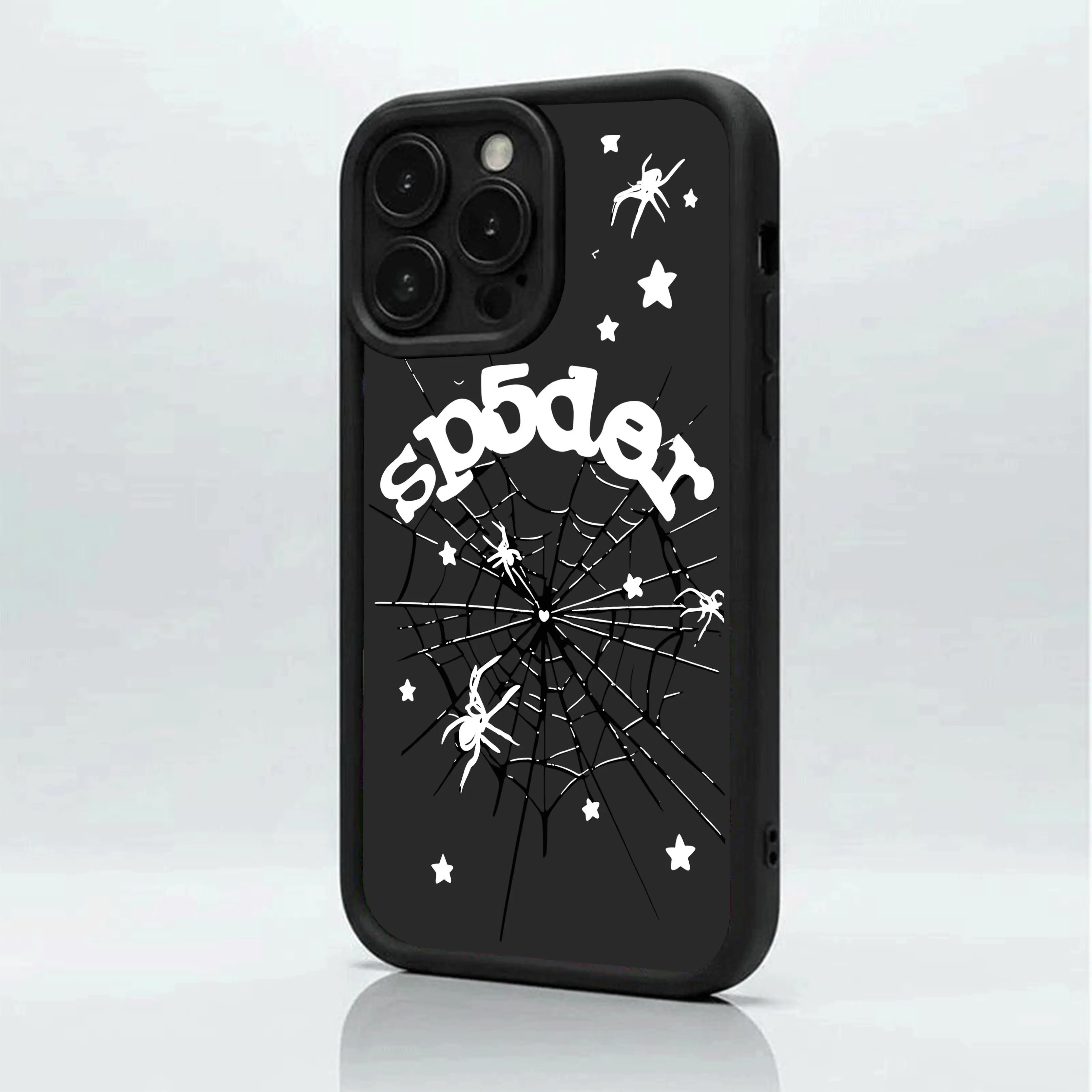 Black and White Spiderweb Stars Lettering Smartphone Casing - Matte Non-Slip TPU + Silicone Shockproof Cellphone Protector Accessories, Unisex Classic, Compatible with iPhone 17-11 Pro Max, Plus, Air &  Galaxy S26-S21 Ultra, Plus, FE