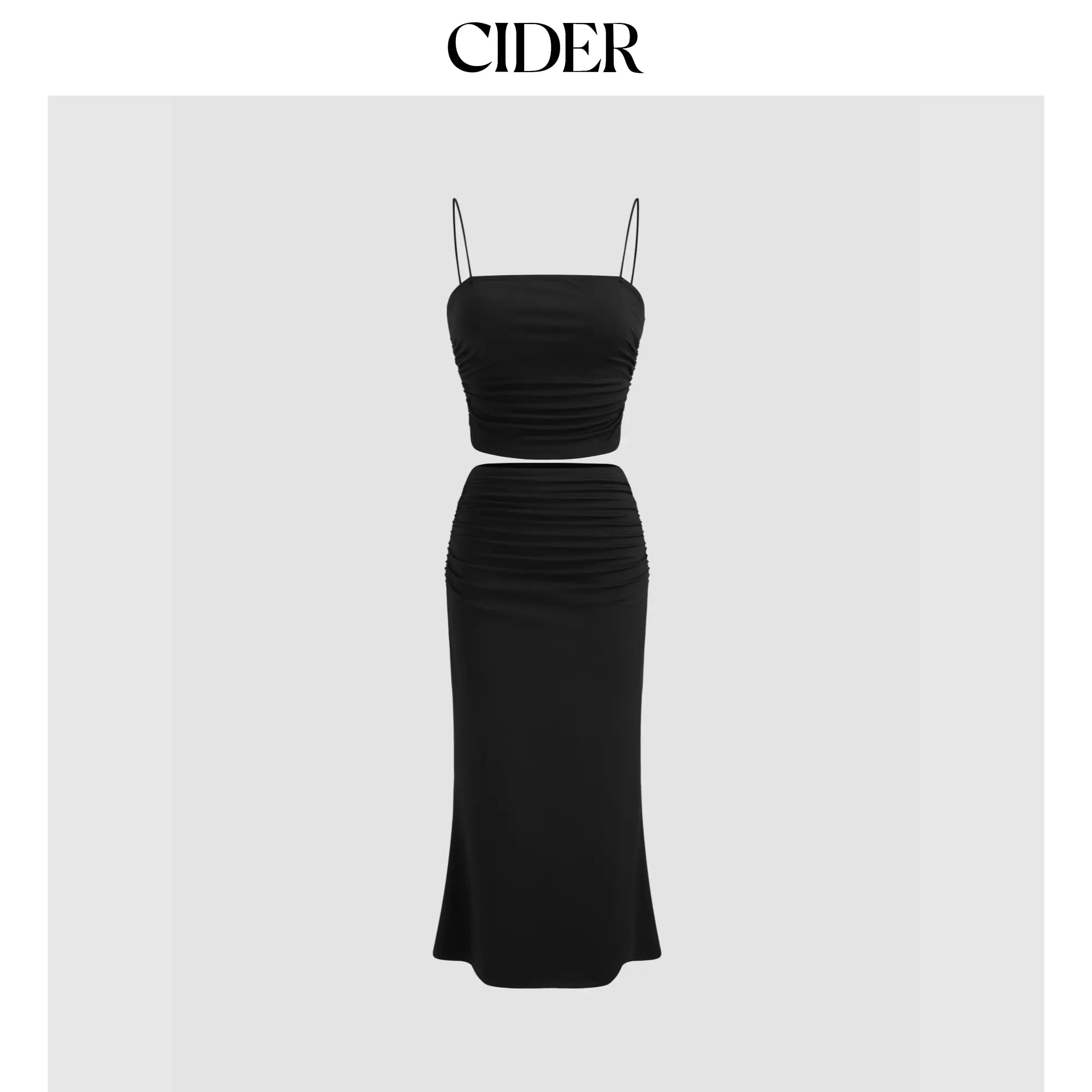 Cider [size 2-10] Solid Ruched Cami Top & Mid Rise Maxi Skirt