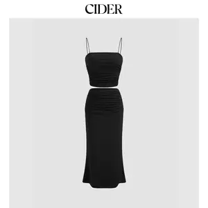 Cider [size 2-10] Solid Ruched Cami Top & Mid Rise Maxi Skirt