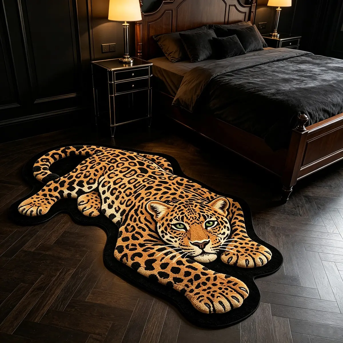 Realistic Leopardskin Shaped Plush Rug, Vintage Wild Minimalist Living Room Sofa Mat, Mid-Century Luxury Entryway Animal Decor Footpad, Decorative Rugs, Animal Themed Rugs