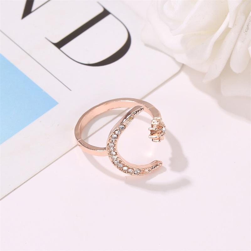 Crescent moon ring, European and American fashion star-moon ring, ethnic style star-moon open ring