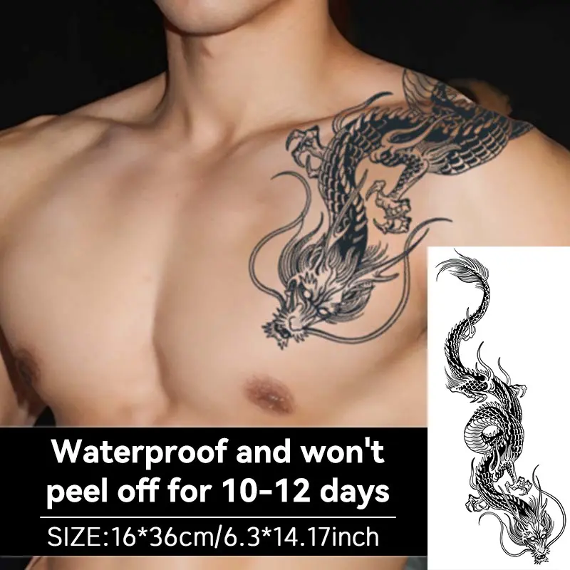 Temporary Dragon Tattoo Patch, Tattoo Stickers, Long-Lasting 1-2 Weeks, Unisex Fake Piercing, Suitable for Arms, Shoulders, Back, Legs, Casual Style