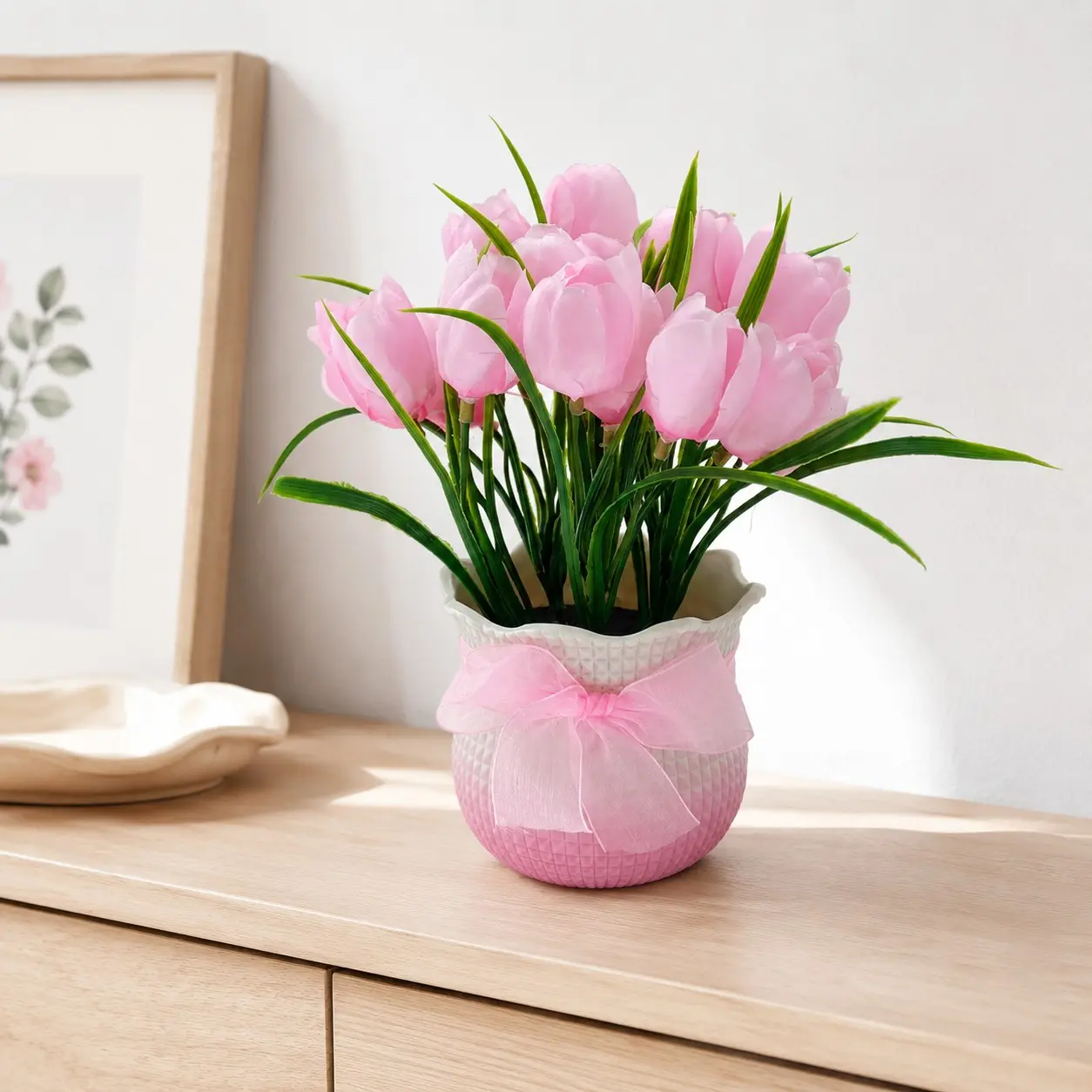 Realistic Tulip Artificial Flower Pot Decor, European Romantic Fake Flowers, No Watering Needed, Home Office Party Gift