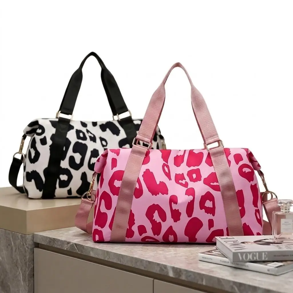 Large Capacity Nylon Travel Duffle Bag with Playful Print, Lightweight Sports Gym Storage Bag, Portable Women's Weekender Overnight Bag