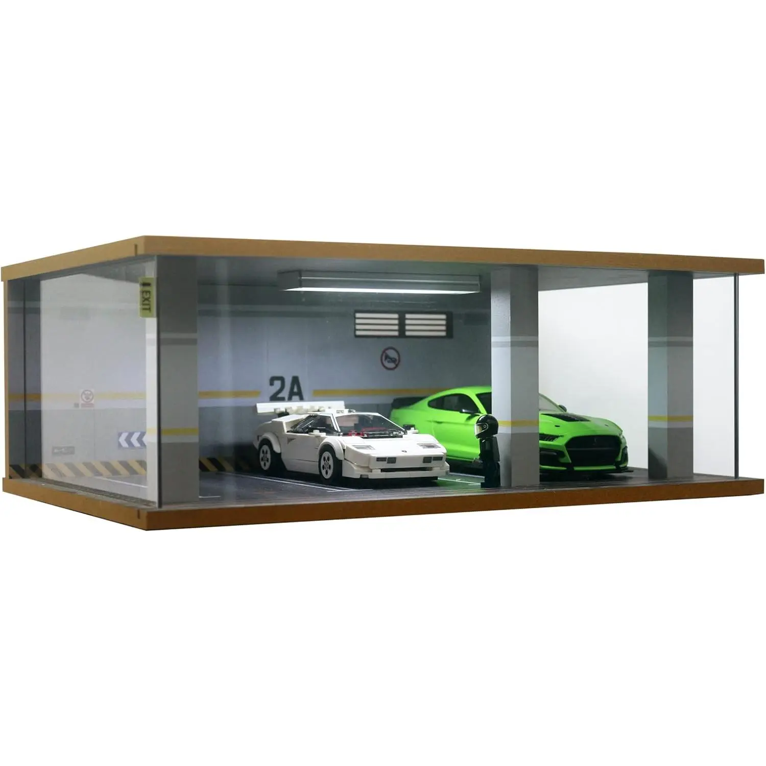 1:24 Scale Die-Cast Car Garage Display Case, Transparent Acrylic Cover, LED Lighting, 3 Parking Spaces (2A) - Home Supplies Storage Solution, Led Lights, Accessories For Car