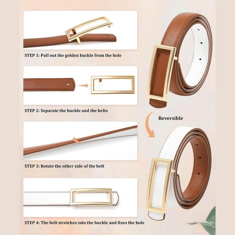 AWAYTR Women Reversible PU Leather Belt Fashion Two-in-One Lady Versatile Skinny Adjustable Belt for Jeans Dress with Golden Buckle  (Length 100/115/130cm)