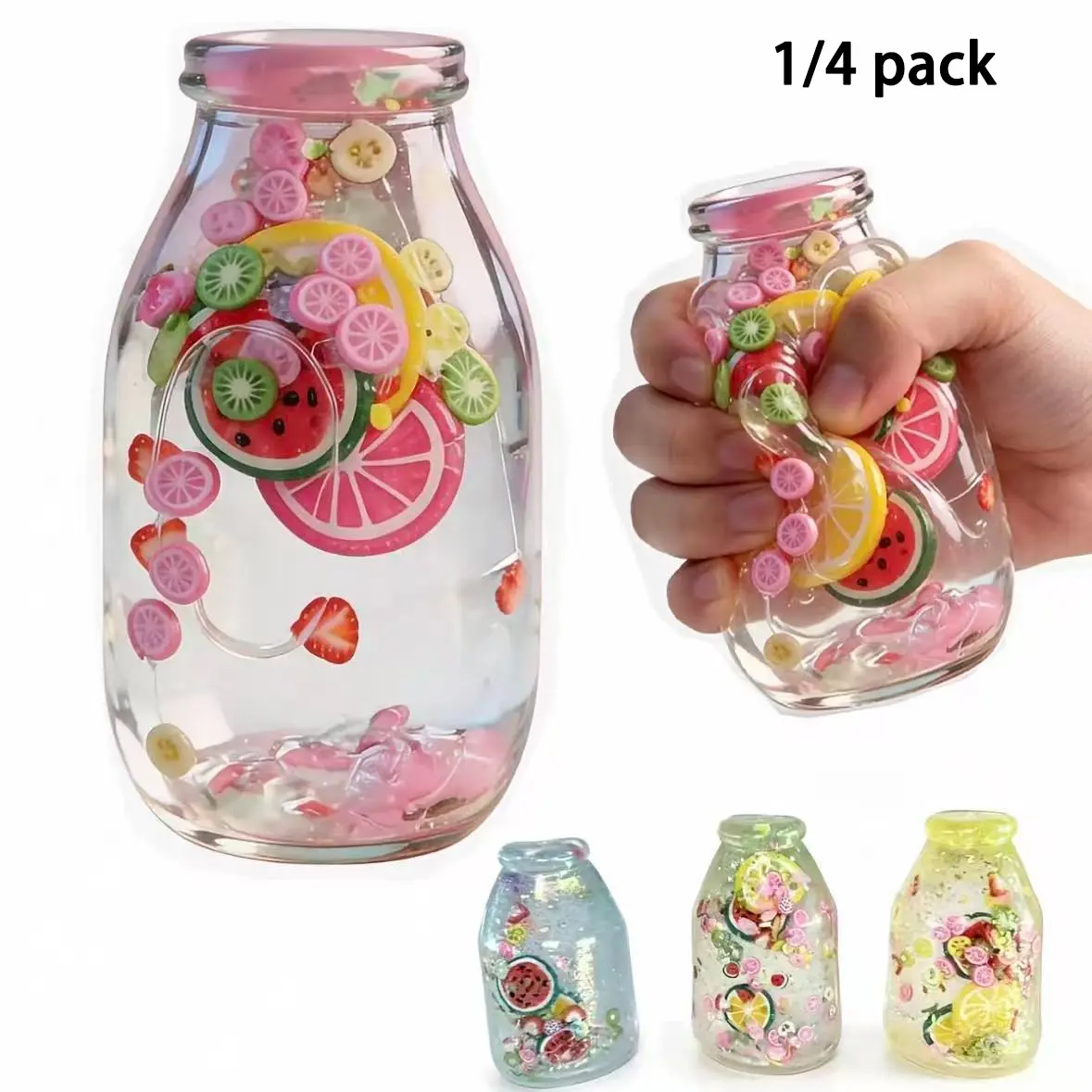 Transparent Glass Bottle Stress Relief Toy Slow Rebound Soft Gel Ball with Fruit Slices, Kids and Adults Relaxation Toy, Not Edible, Squishies Stress Relief