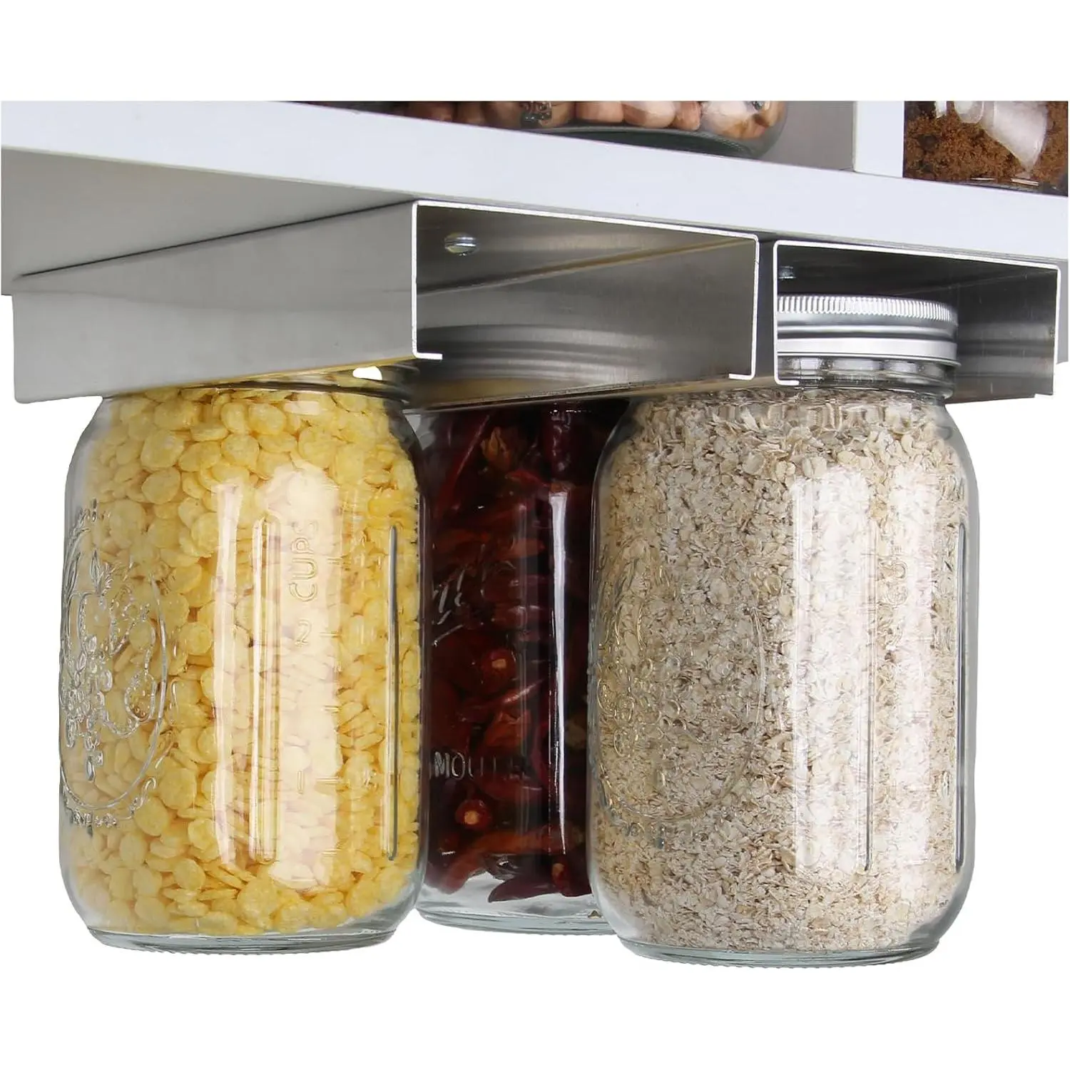 Under Shelf Mason Jars Organize and Storage Rack, Regular Mouth | 2 Racks Hold 4 Mason Jars|Canning Jar Hangers|Under Cabinet, Pantry Holder|Kitchen Mount Accessories