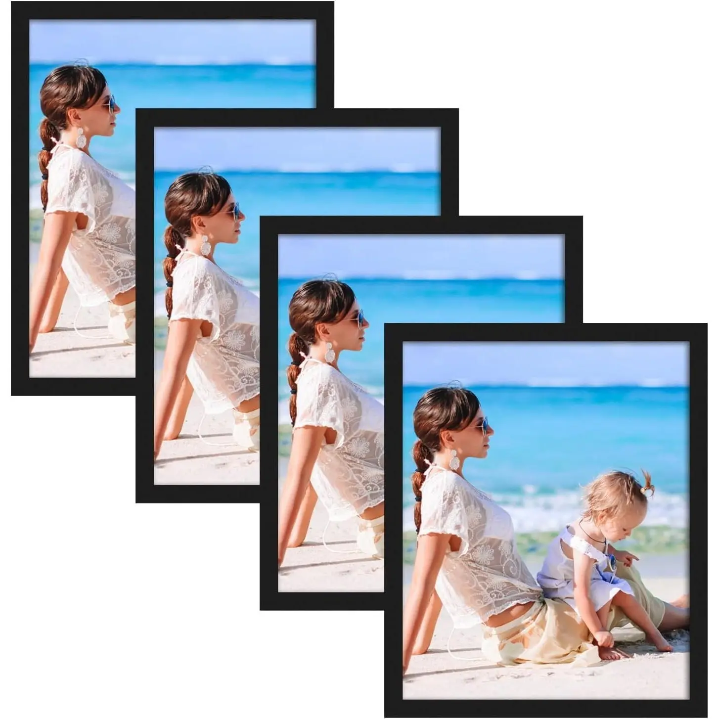 8x10 Magnetic Picture Frames for Refrigerator, 4 Packs 8 By 10 Self-Adhesive Backing Picture Frame Set for Glass Window Door Cubicle Tile Wall, Black