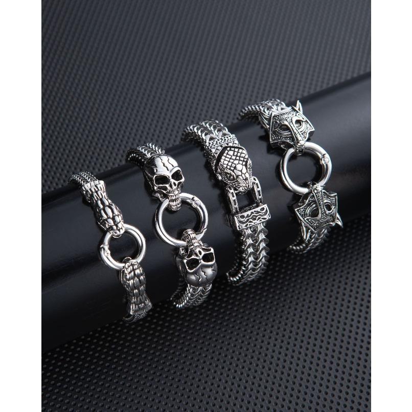 2026 New Men's Retro Punk Stainless Steel Bracelet, Snake Beast & Skull Designs, Perfect Valentine's Day Gift for Him