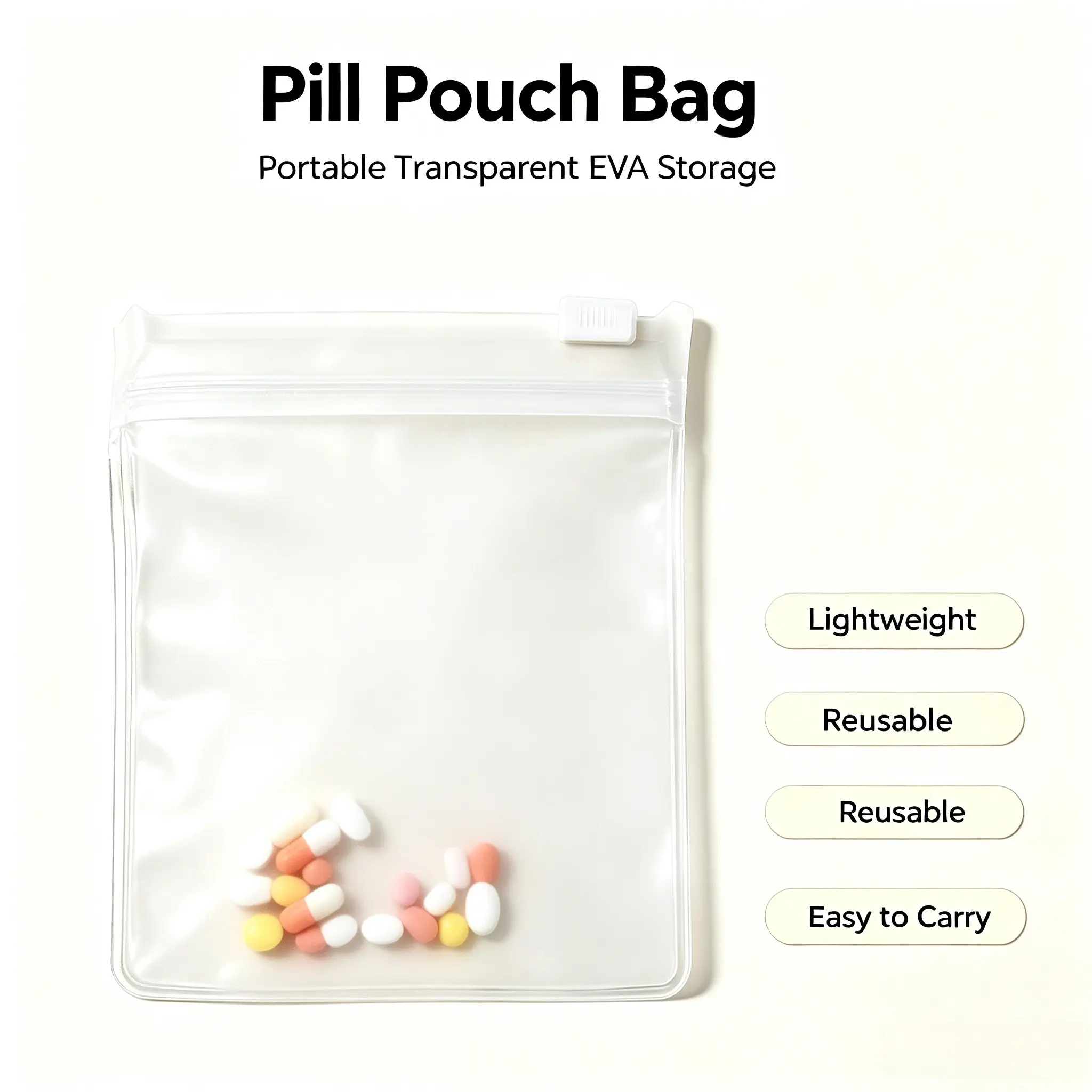 15-Pack Eva Pill Organizer Bags, Transparent Mini Vitamin Dividers, Reusable Sealed Travel & Home Supplement Storage