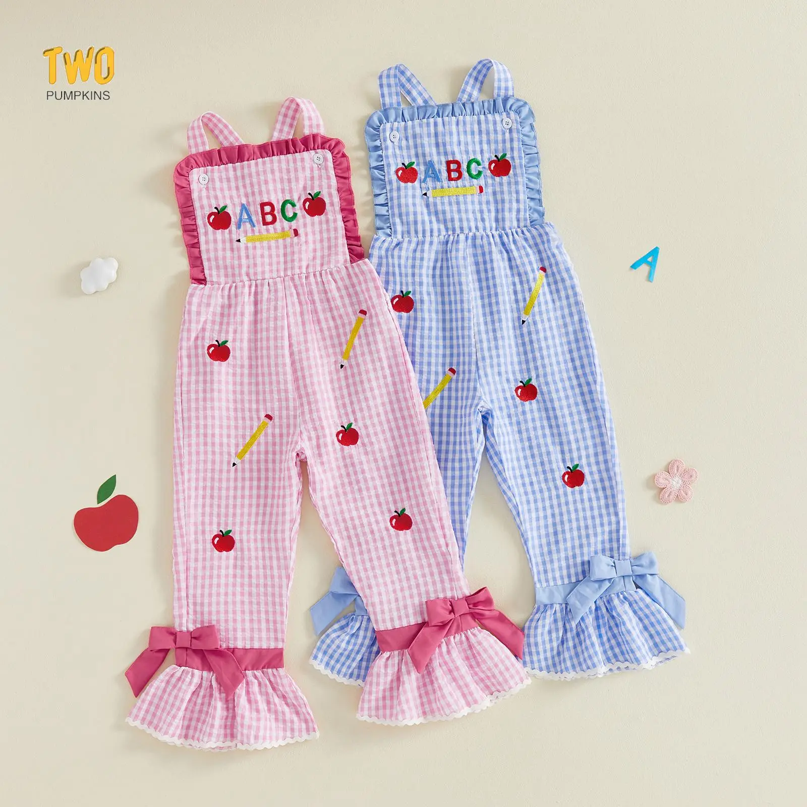 Back To School Outfits For Girls Overalls Kindergarten Pre K Preschool Gingham Bell Bottoms Suspender Jumpsuit