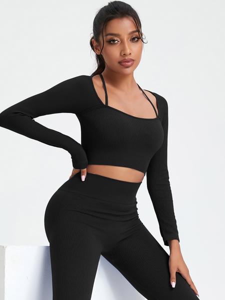 Women's Long Sleeve Casual Fitness Top, Fitness Activewear, Fitted Polyester Fabric, All Season Wearable Gym Training, Comfortable & Stylish Design
