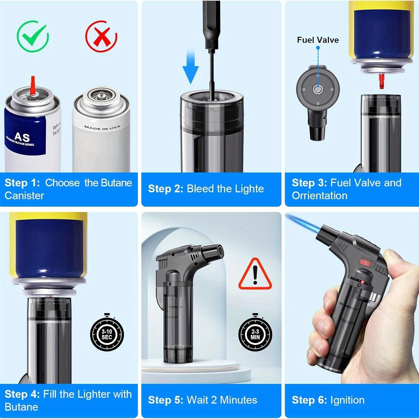 Torch Lighters Butane Refillable Lighter Single Jet Flame Powerful Windproof Torch Lighter with Safety Lock Multi Utility Mini Gas Lighter Blow Torch Lighters for Candle Fireplace Camping Grill BBQ Kitchen(No Fuel)