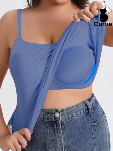 Plus Size Women's Adjustable Cami Top with Built In Bra Pad, Soft Comfortable Summer Vest, Casual Wear for Any Occasion