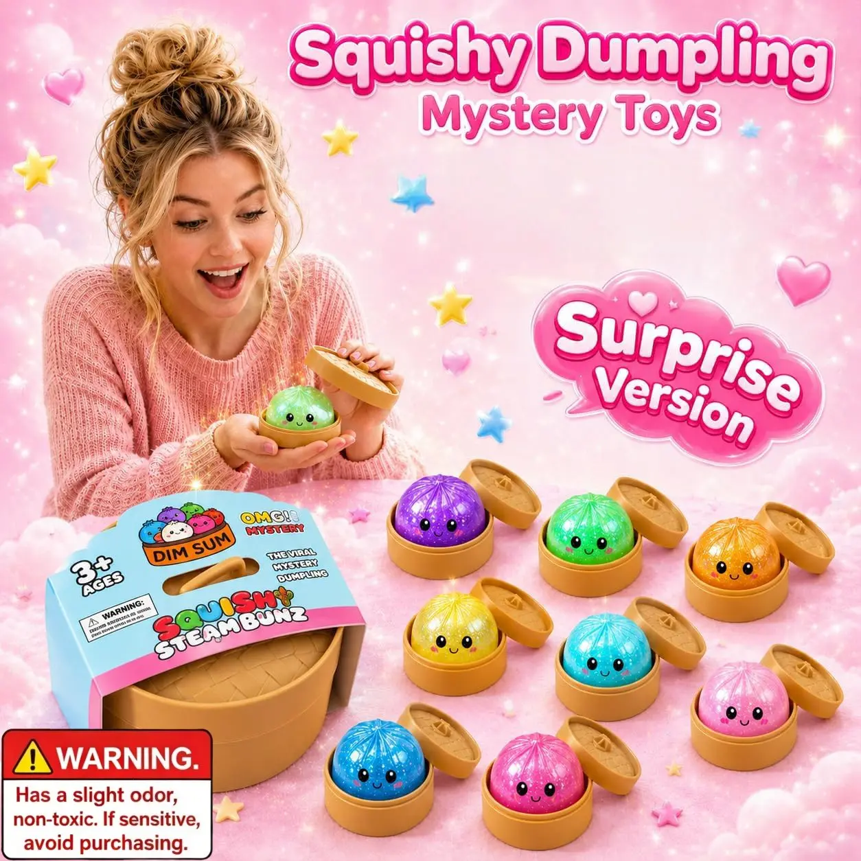 12pcs-Dumpling Squishy, Viral Squishy Dumpling Mystery Box,Squishies Toys, Steamed Bun Squishy, Bao Bun Squeeze Stress Relief Fidget Toy,Holiday & Birthday Gifts for Kids Teens & Adults