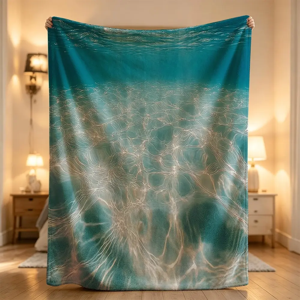 Ocean water ripple pattern turquoise beige aquatic-themed cozy blanket Flannel blanket, sofa leisure blanket, bed blanket, Plush Throw Blanket,Cozy Soft Lightweight Blanket,Boho Decorative Throw Blanket