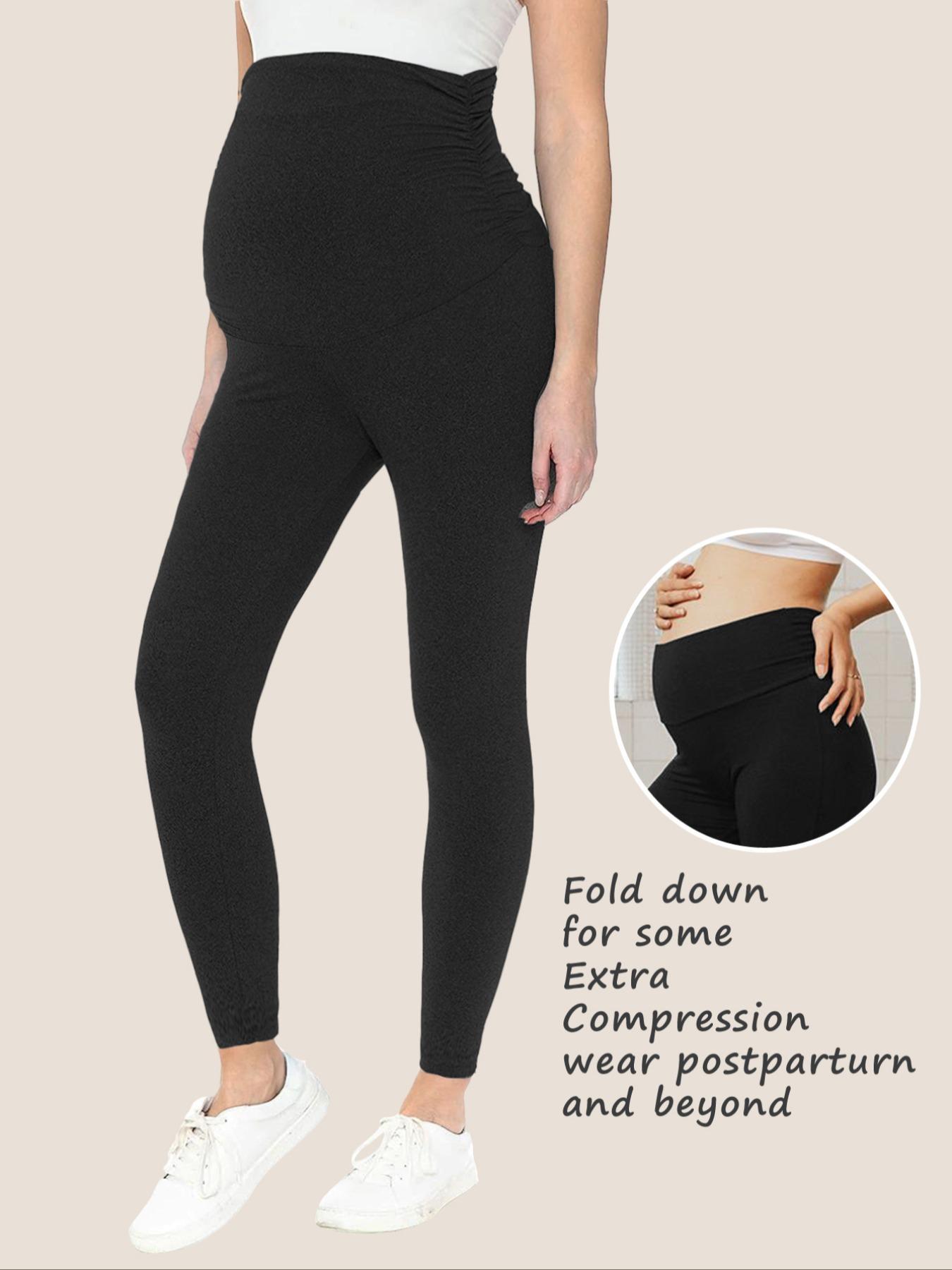 Maternity Solid Color Ruched High Waist Maternity Leggings, Casual Comfy Breathable Skinny Pants for Pregnancy & Postpartum, Prenatal Maternity Clothing, Maternity Bottoms for Fall & Winter, Maternity Clothing