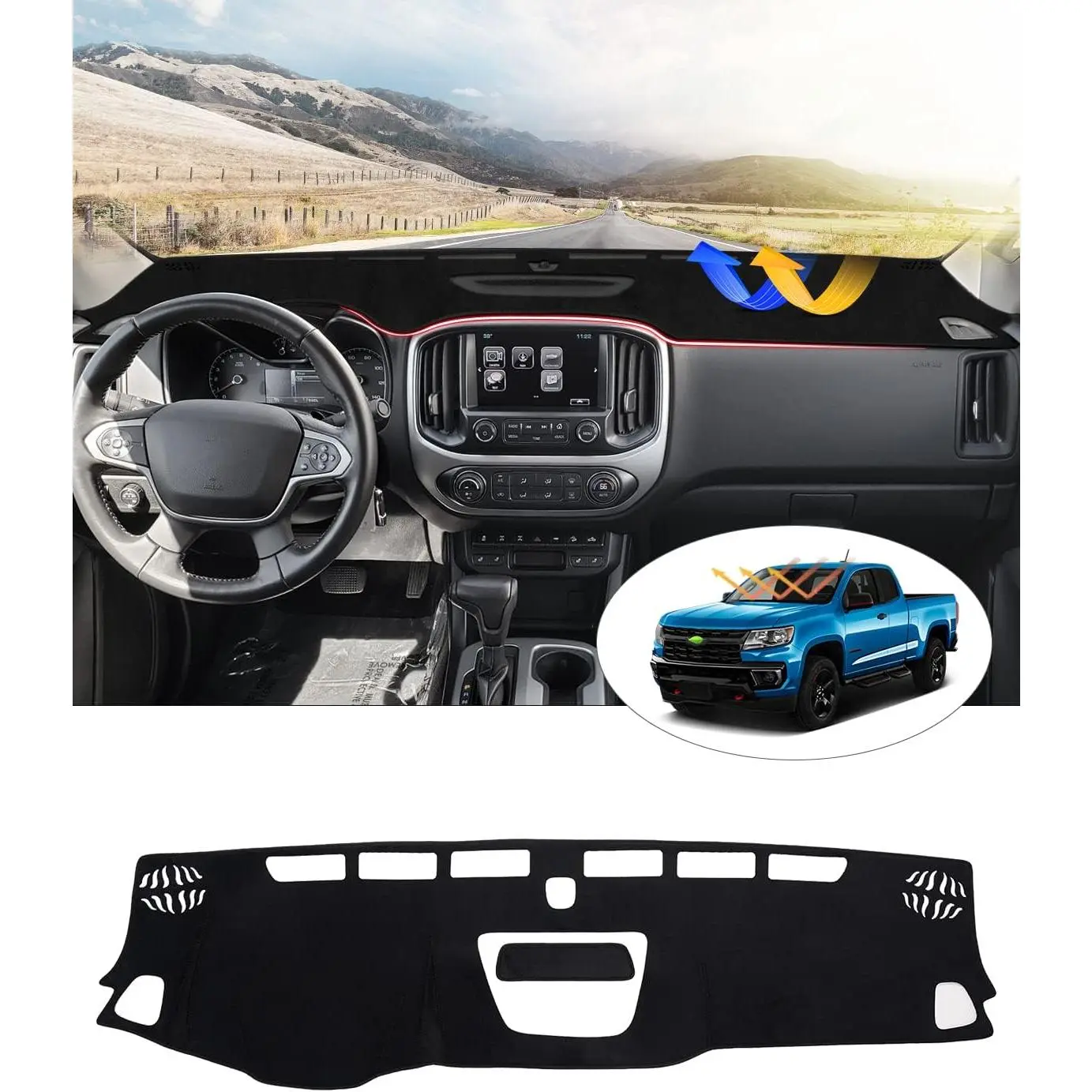 Dash Cover Custom Fit for Chevrolet/Chevy Colorado 2015-2020 2021 2022 Accessories Dashboard Cover Mat Non-Slip Pad Carpet Anti-Glare