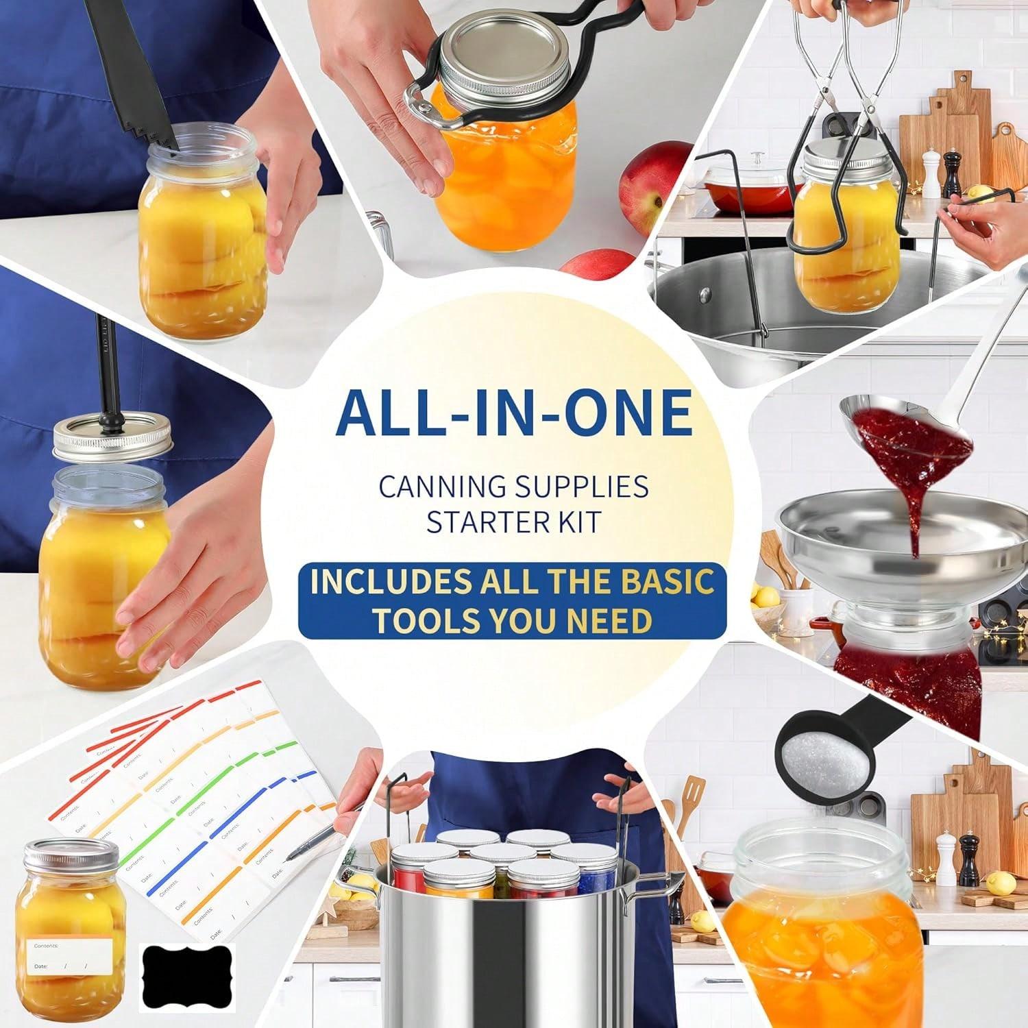 11 Pcs Canning Supplies Starter Kit for Beginners - Dark Black Canning Tool Set with Canning Rack, Jar Lifter, Funnel, Tongs & Complete Accessories, Easter Gifts, Mother's Day Gifts