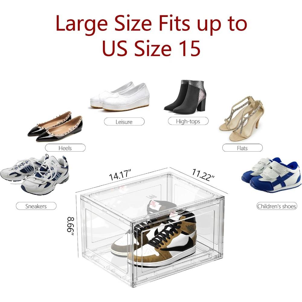 12 Packs Acrylic Shoe Boxes, Clear Plastic Stackable Acrylic Sneaker Boxes, Display Case for Sneaker Fits Up to US Size 15 Organiser Transparent