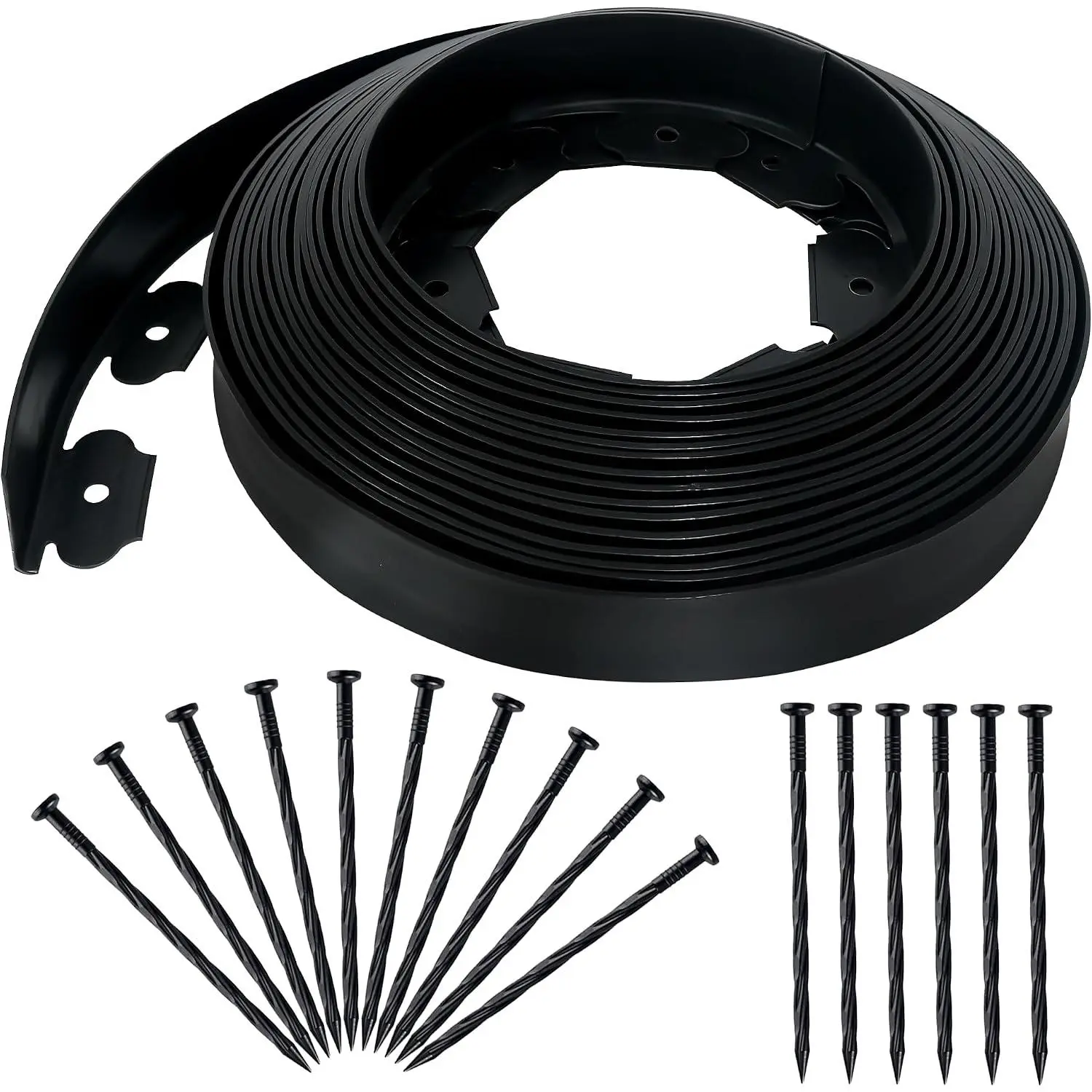 2 Inch x 50FT Landscape Edging Border with 75 Anchoring Spikes, No Dig Garden Border Edging Kit, Plastic Lawn Edging Border for Landscaping Garden Flower Beds Lawn Yard Paver Pathway, Black